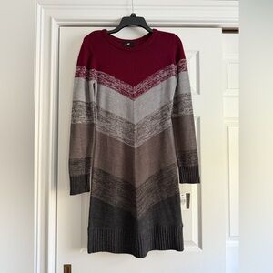 Iz Byer Burgundy and Gray Long Sleeve Dress